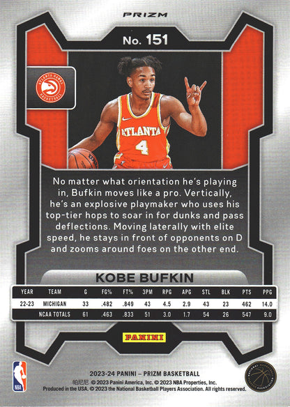 2023 Panini Prizm Kobe Bufkin RC Pink Ice #151 Atlanta Hawks