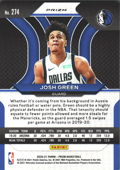 2020 Panini Prizm Josh Green RC Orange Ice #274 Dallas Mavericks