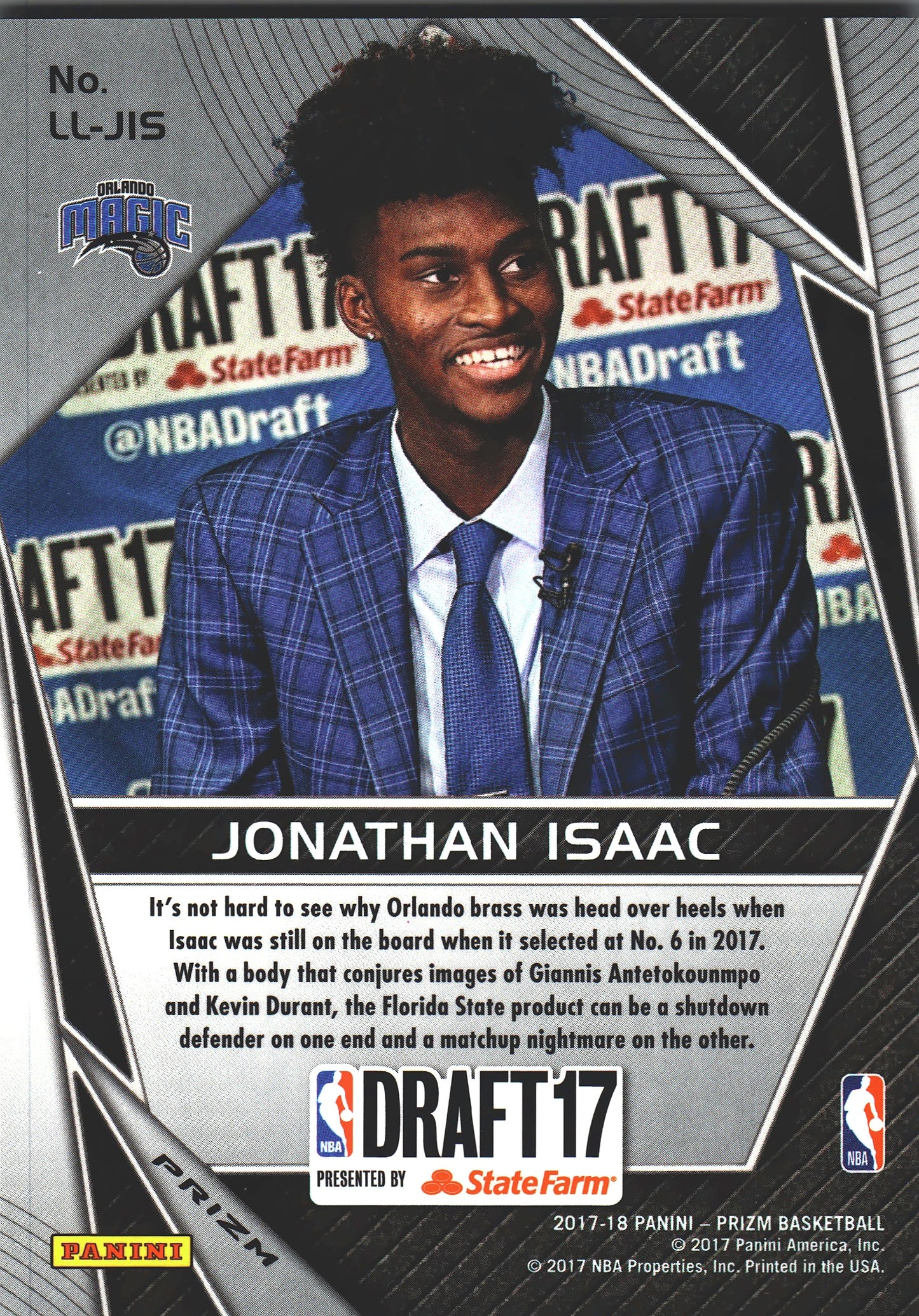 2017 Panini Prizm Luck of the Lottery Hyper Jonathan Isaac #LL-JIS Orlando Magic