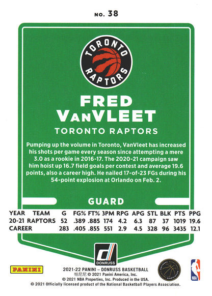 2021 Panini Donruss Fred VanVleet #38 Toronto Raptors