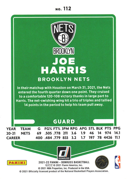 2021 Panini Donruss Joe Harris #112 Brooklyn Nets