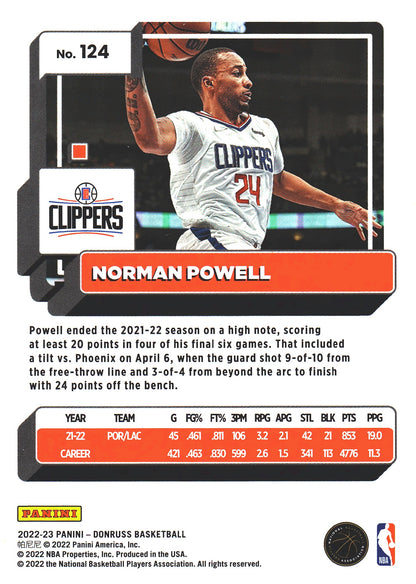 2022 Panini Donruss Norman Powell Green Laser #124 Los Angeles Clippers