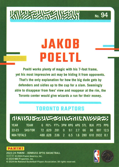 2023 Panini Donruss Optic Jakob Poeltl #94 Toronto Raptors