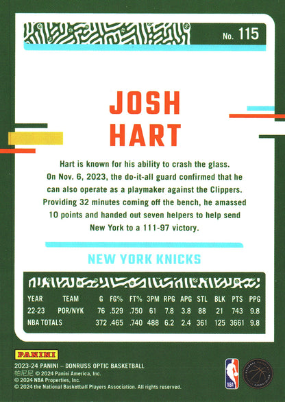 2023 Panini Donruss Optic Josh Hart #115 New York Knicks