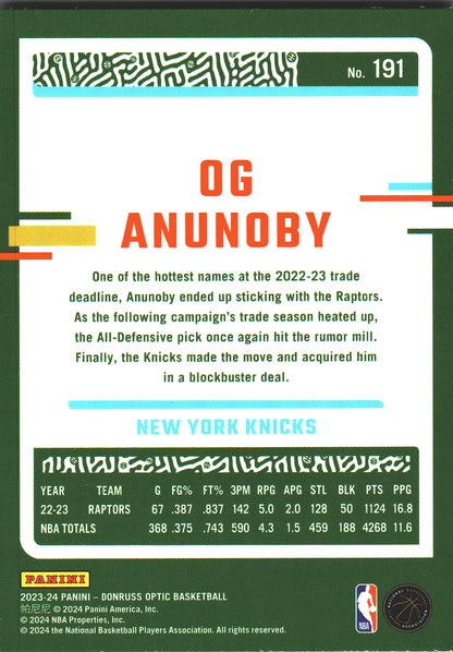 2023 Panini Donruss Optic OG Anunoby #191 Toronto Raptors