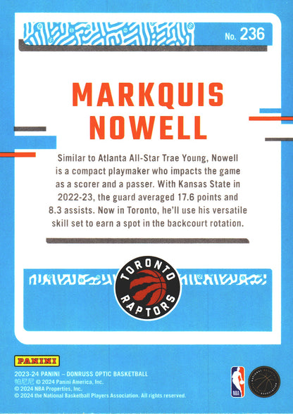 2023 Panini Donruss Optic Markquis Nowell Rated Rookie RC #236 Toronto Raptors
