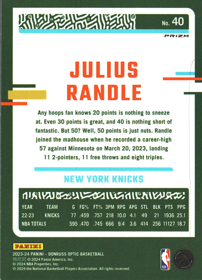2023 Panini Donruss Optic Julius Randle Holo #40 New York Knicks