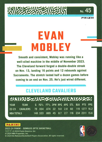 2023 Panini Donruss Optic Evan Mobley Holo #45 Cleveland Cavaliers