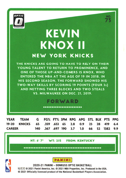 2020 Panini Donruss Optic Kevin Knox II #73 New York Knicks