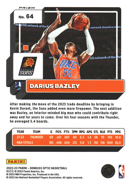 2022 Donruss Optic Darius Bazley Green Hyper #64 Oklahoma City Thunder