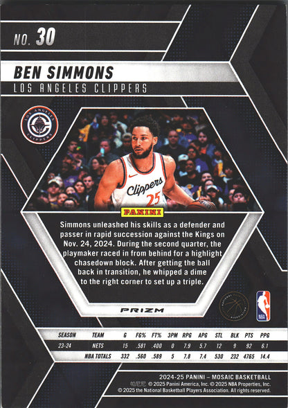 2024 Panini Mosaic Ben Simmons Silver #30 Los Angeles Clippers