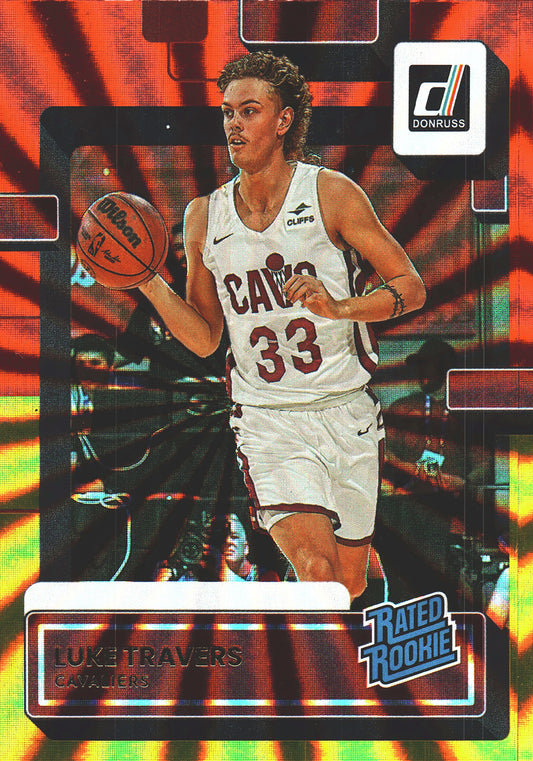 2022 Panini Donruss Luke Travers Rated Rookie RC Red Yellow #248 Cleveland Cavaliers
