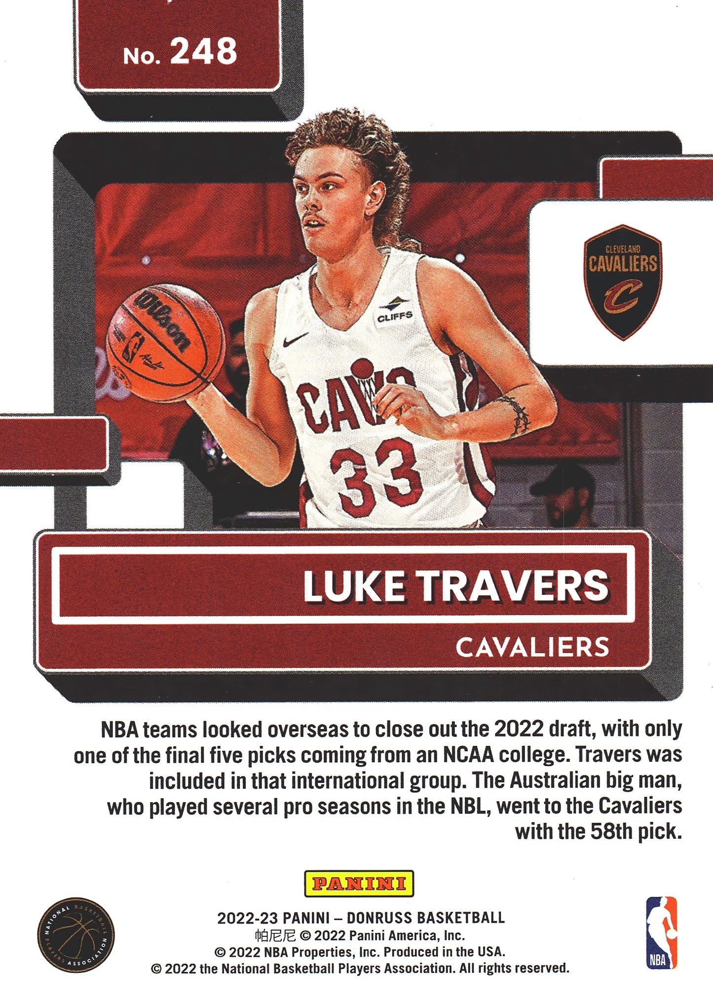 2022 Panini Donruss Luke Travers Rated Rookie RC Red Yellow #248 Cleveland Cavaliers