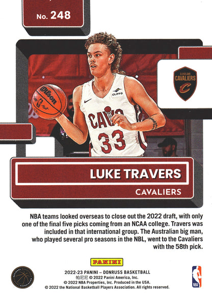2022 Panini Donruss Luke Travers Rated Rookie RC Red Yellow #248 Cleveland Cavaliers
