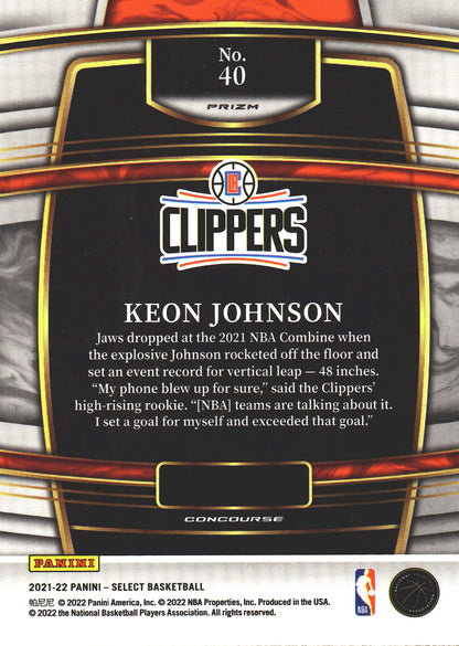 2021 Panini Select Keon Johnson RC Silver #40 Los Angeles Clippers