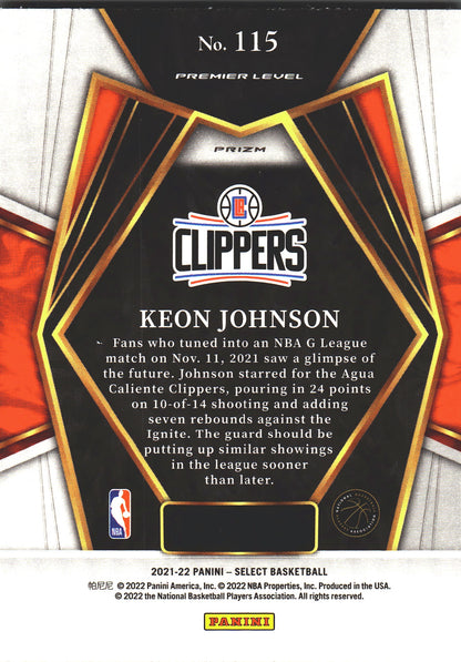 2021 Panini Select Keon Johnson RC Gold Wave #115 Los Angeles Clippers