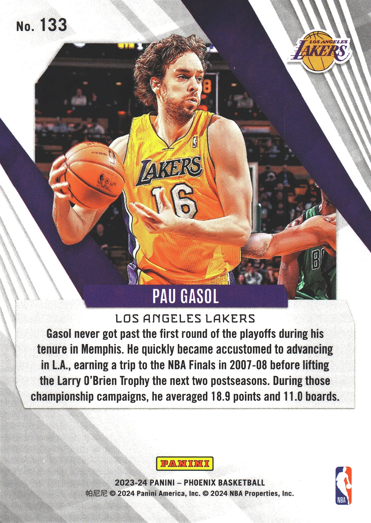 2023 Panini Phoenix Pau Gasol Blue Ice #133 Los Angeles Lakers