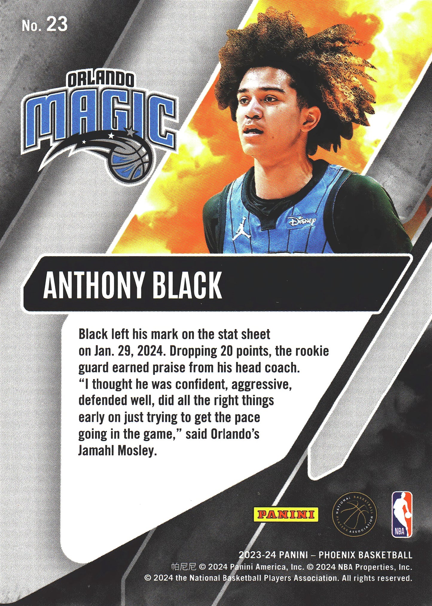 2023 Panini Phoenix Operation Detonation Anthony Black RC #23 Orlando Magic