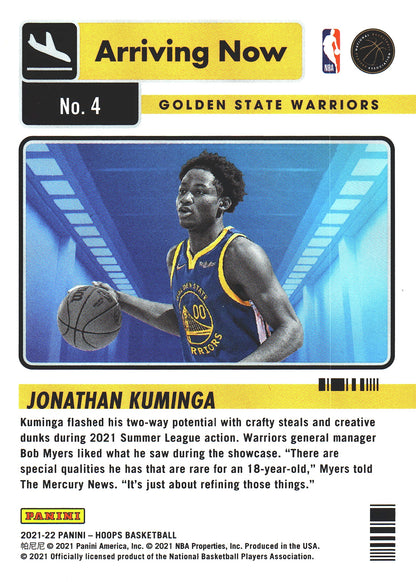 2021 Panini Hoops Arriving Now Jonathan Kuminga RC #4 Golden State Warriors