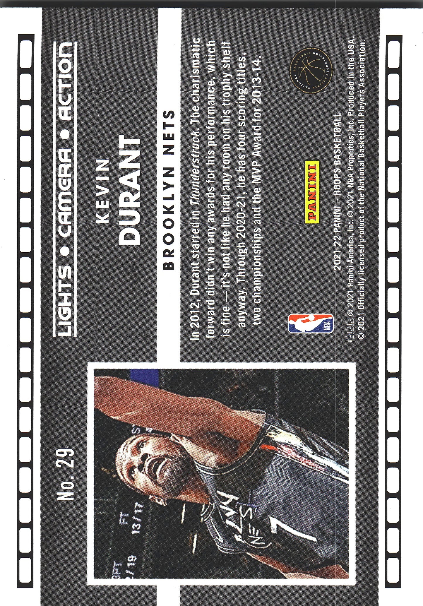 2021 Panini Hoops Lights Camera Action Kevin Durant #29 Brooklyn Nets