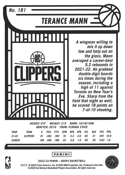 2022 Panini Hoops Terance Mann Purple #181 Los Angeles Clippers