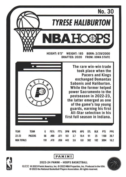 2023 Panini Hoops Winter Tyrese Haliburton #30 Indiana Pacers