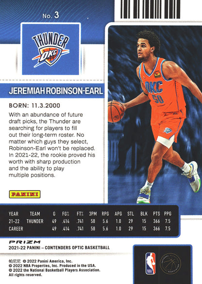 2021 Panini Contenders Optic Jeremiah Robinson-Earl RC Silver #3 Oklahoma City Thunder