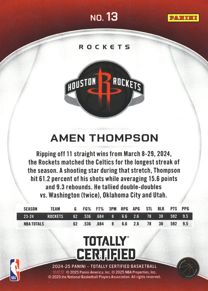 2024 Panini Totally Certified Amen Thompson #13 Houston Rockets