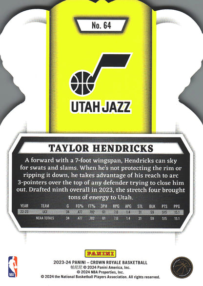 2023 Panini Crown Royale Taylor Hendricks RC #64 Utah Jazz