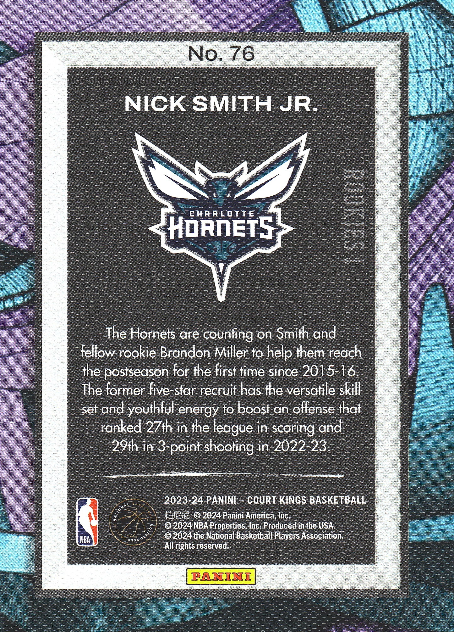 2023 Panini Court Kings Nick Smith Jr. RC Level 1 #76 Charlotte Hornets