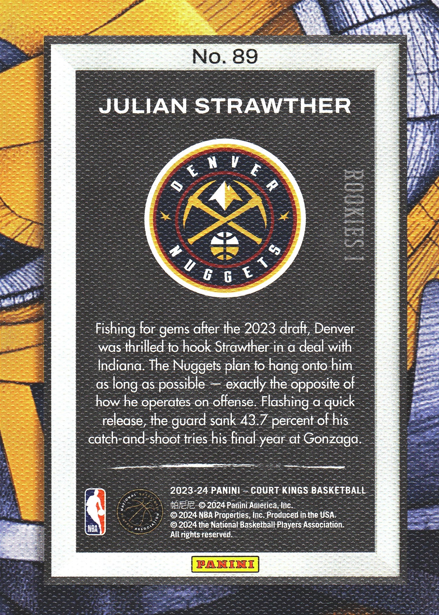 2023 Panini Court Kings Julian Strawther RC Level 1 #89 Denver Nuggets