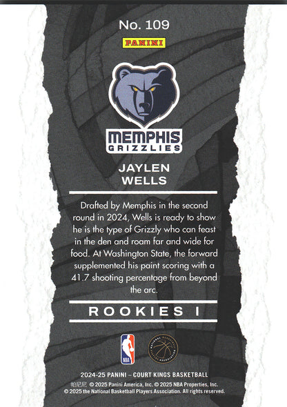 2024 Panini Court Kings Jaylen Wells RC Level 1 #09 Memphis Grizzlies