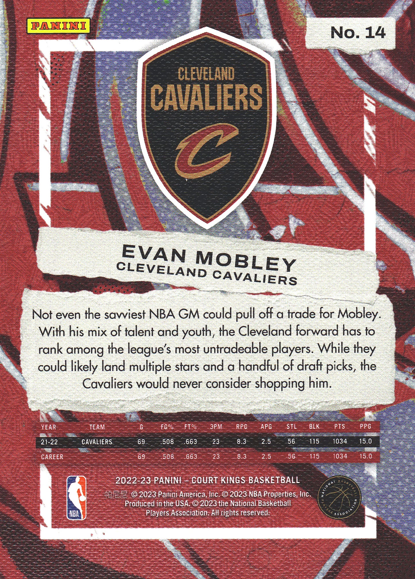 2022 Panini Court Kings Evan Mobley #14 Cleveland Cavaliers