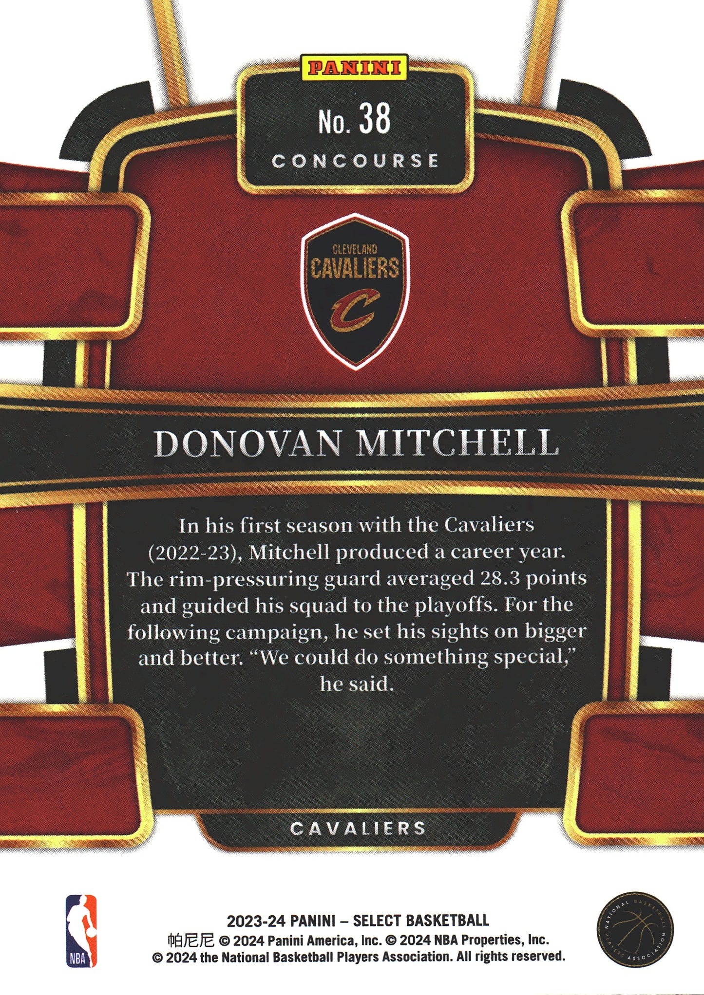 2023 Panini Select Donovan Mitchell #38 Cleveland Cavaliers