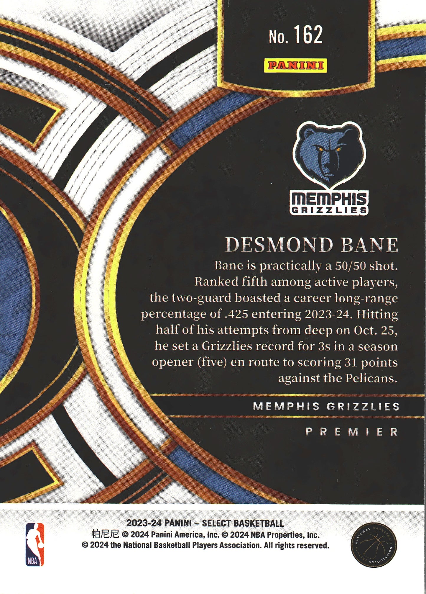 2023 Panini Select Desmond Bane #62 Memphis Grizzlies