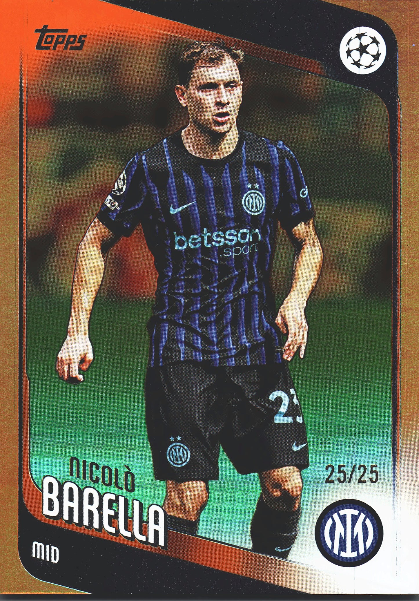 2025 Topps UCC Orange Nicolo Barella /25 #108 Inter Milan