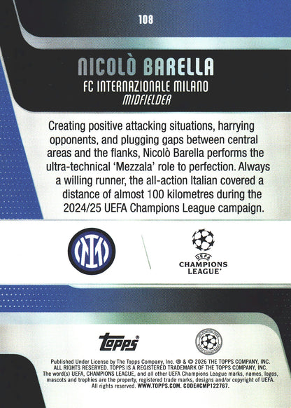 2025 Topps UCC Orange Nicolo Barella /25 #108 Inter Milan