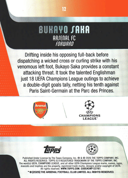 2025 Topps UCC Black and white foil /75 Bukayo Saka #12 Arsenal