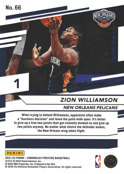 2021 Panini Chronicles Prestige Zion Williamson #66 New Orleans