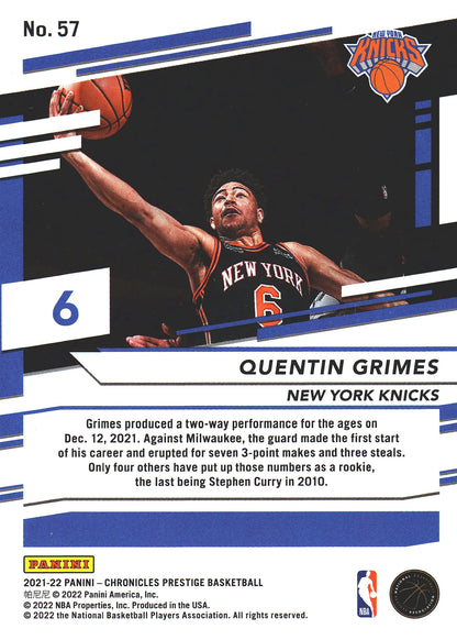 2021 Panini Chronicles Prestige Pink Quentin Grimes RC #57 Knicks