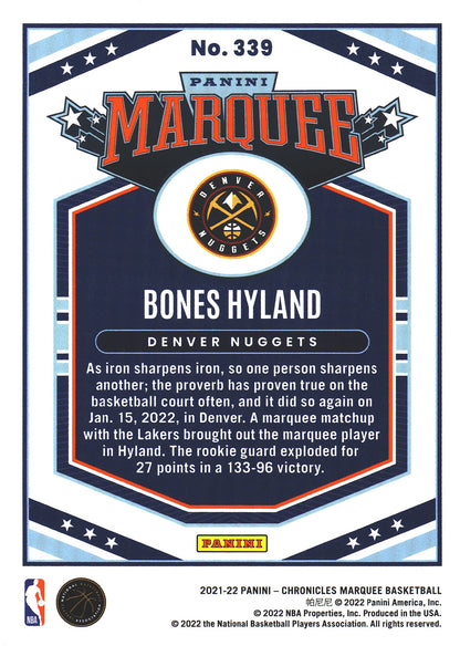 2021 Panini Chronicles Marquee Bones Hyland RC #339 Nuggets