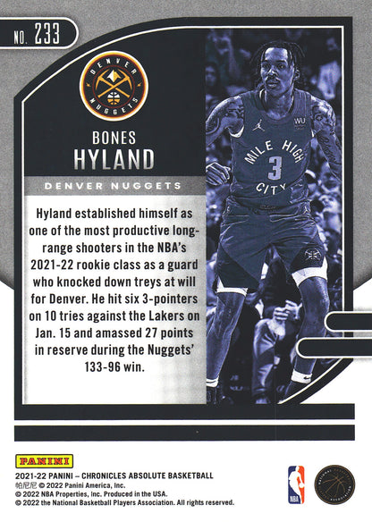 2021 Panini Chronicles Absolute Bones Hyland RC #233 Nuggets