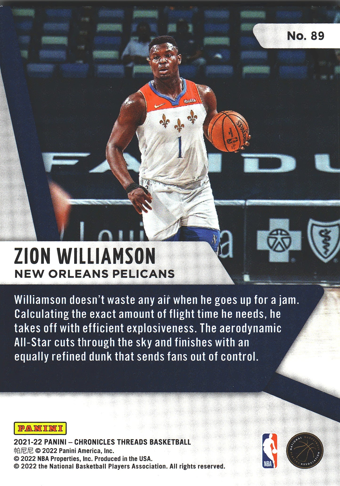 2021 Panini Chronicles Threads Zion Williamson #1 Pelicans