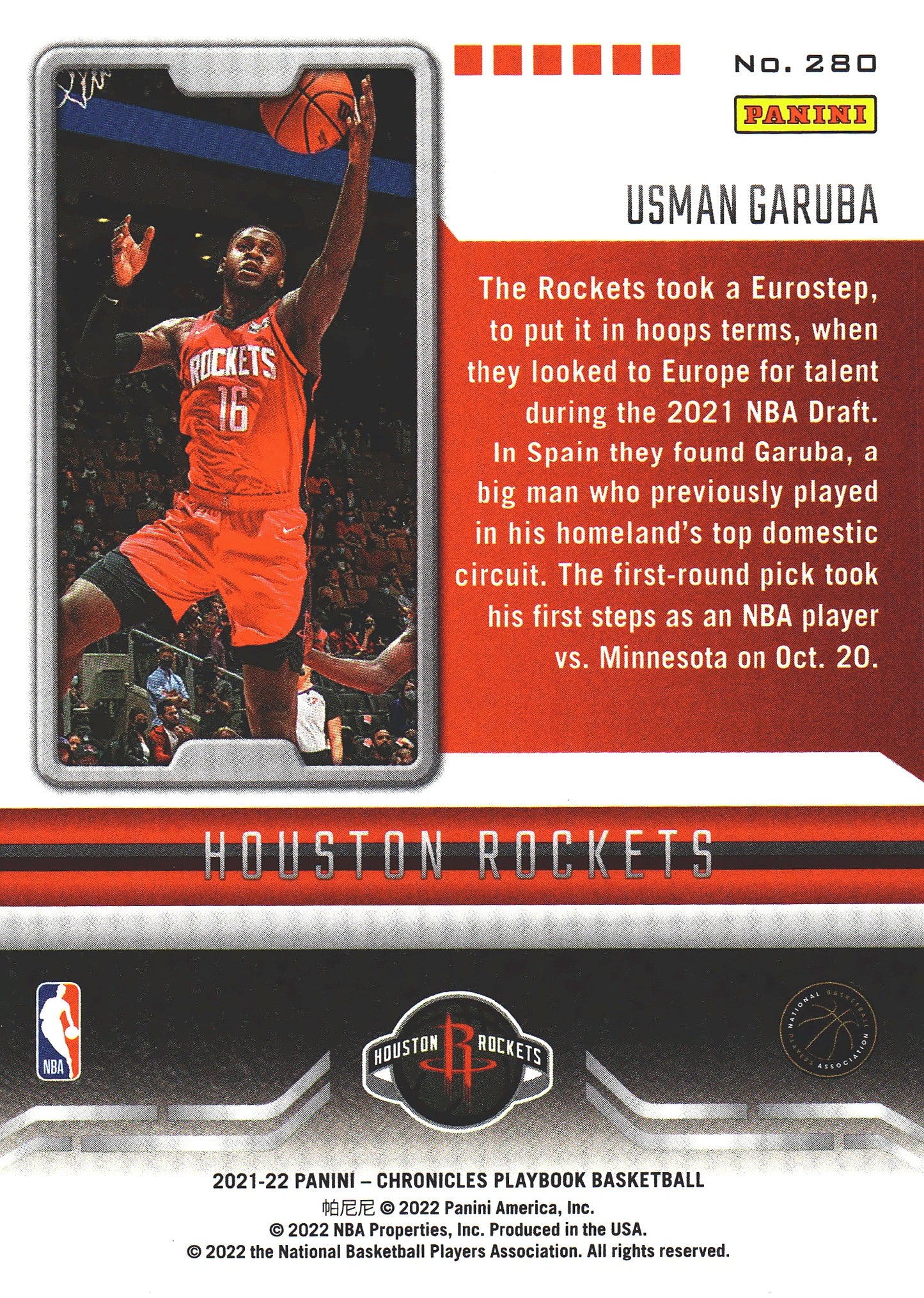 2021 Panini Chronicles Playbook RC Usman Garuba #280 Rockets