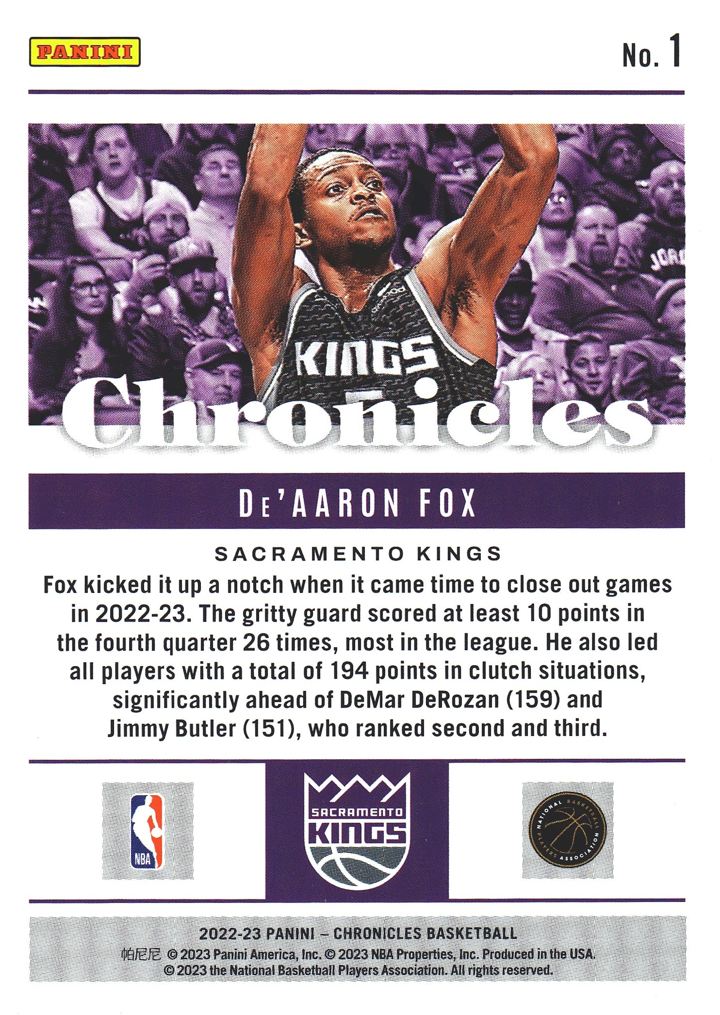 2022 Panini Chronicles De Aaron Fox #1 Kings