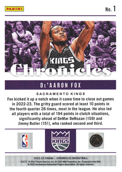 2022 Panini Chronicles De Aaron Fox #1 Kings