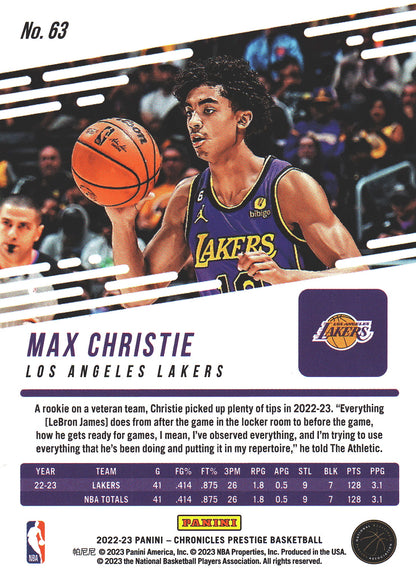 2022 Panini Chronicles Prestige Max Christie Pink RC #63 Lakers