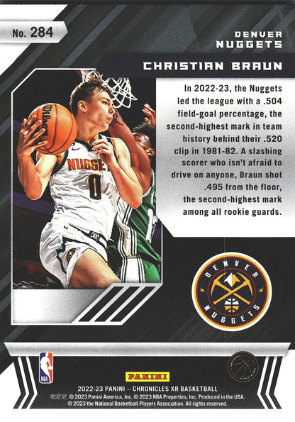 2022 Panini Chronicles XR Christian Braun RC #284 Nuggets