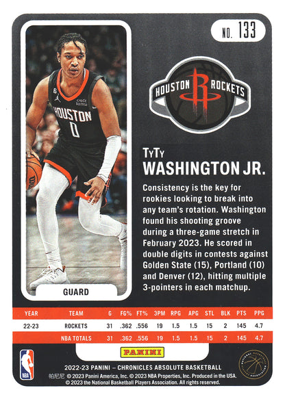 2022 Panini Chronicles Absolute TyTy Washington Jr RC #133 Rockets