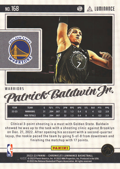 2022 Panini Chronicles Luminance Patrick Baldwin Jr Pink RC #168 Warriors